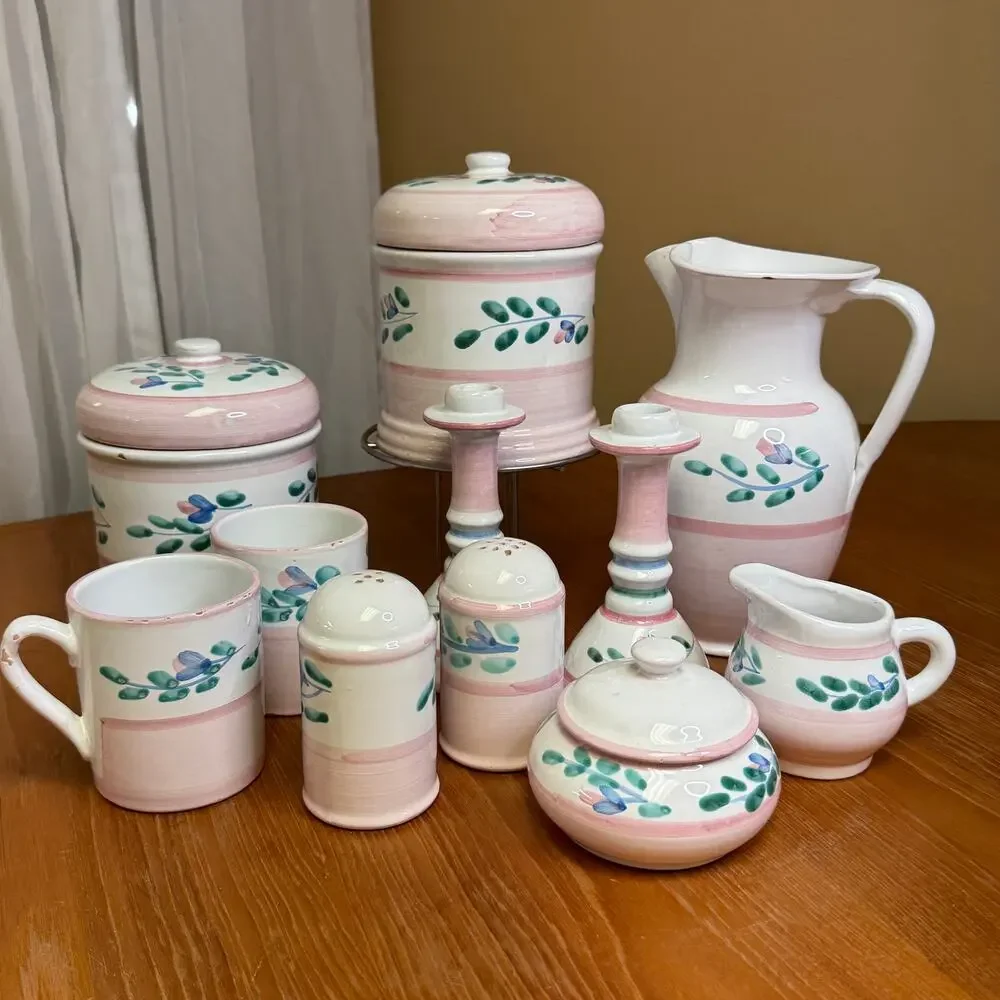Vintage Caleca Canister Pink Garland Made in Italy Handpainted